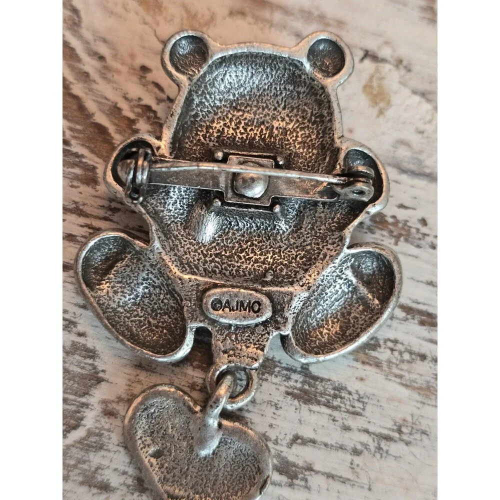Vintage AJMO Teddy Bear Brooch Be Mine Articulated Dangle Heart Mothers Day Gift